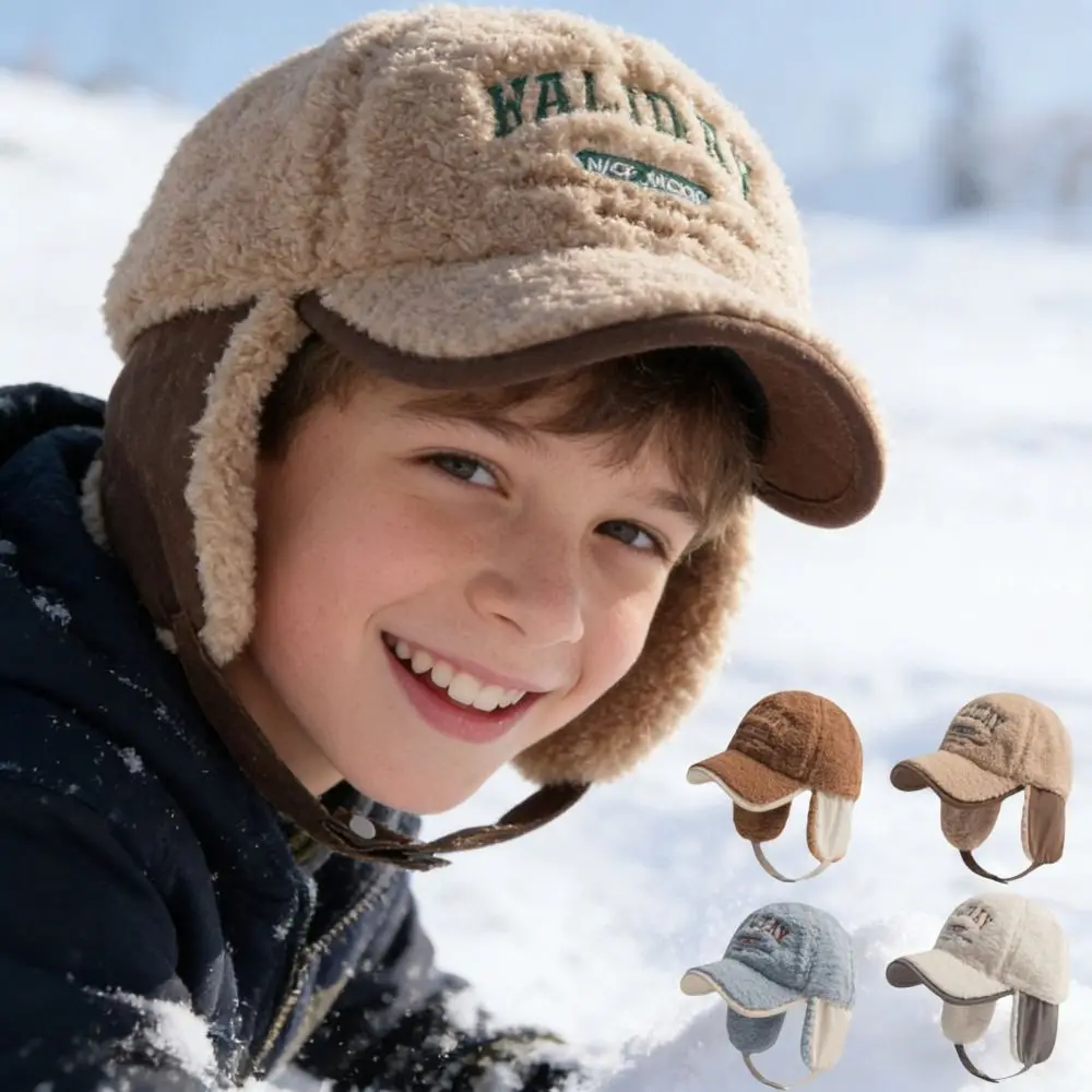 

Casual Windproof Children Winter Hat Velvet Lining Warm Faux Fur Hat Thickened Bomber Hat Student