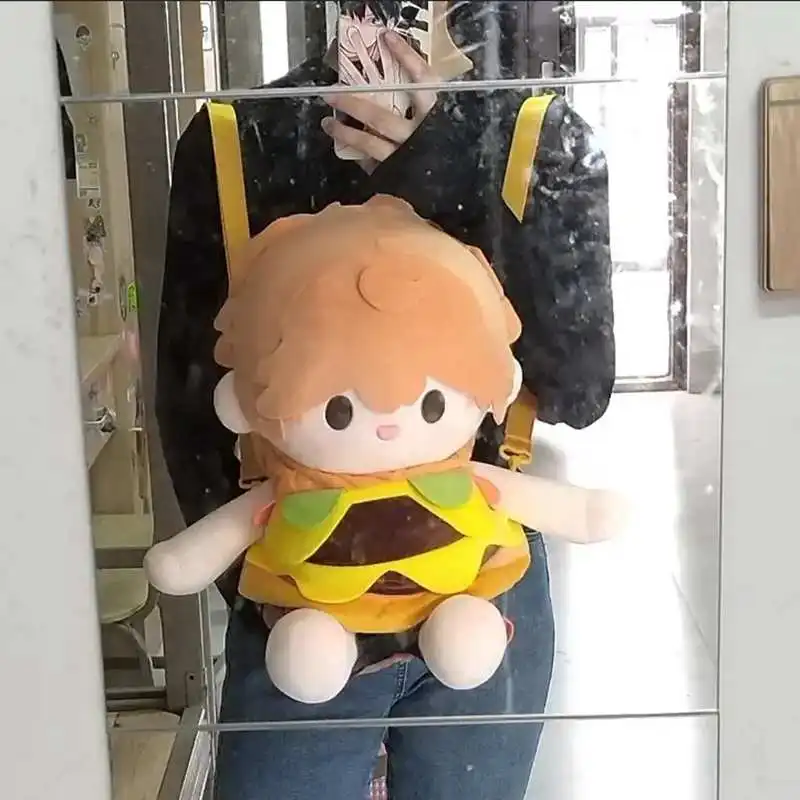 One-piece Outgoing Bag Plush Hamburger Backpack For 40cm Anime Sitting Posture Plush Doll Stuffed Toys Gifts Dolls Accessories