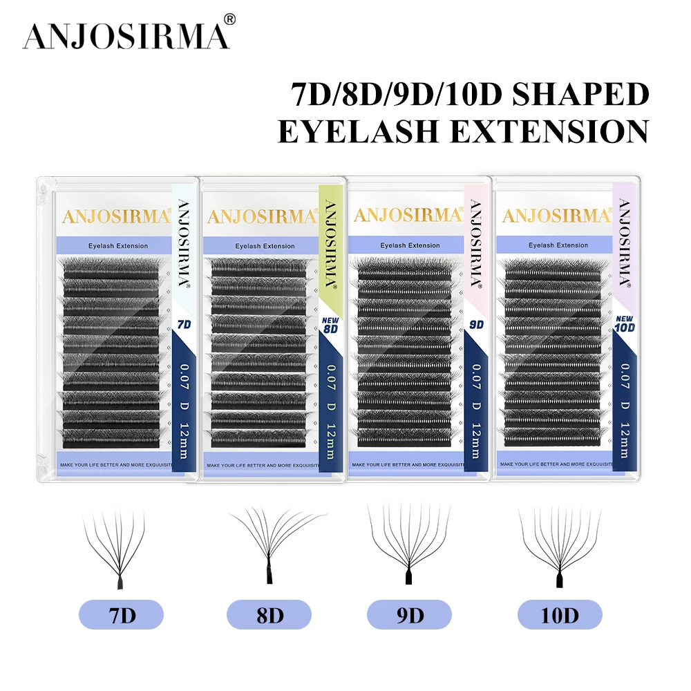 

ANJOSIRMA 7D 8D 9D 10D W Shape Eyelash Extensions Natural Soft False Eyelashes Black Premium Fan Mink Individual Lashes