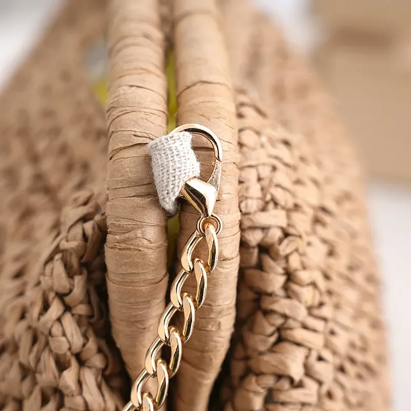 for Niche Versatile Handbag Clip Bag Long Chain Messenger Women's Bag Hand Bag Straw Paper Crocheted Bag - view 4