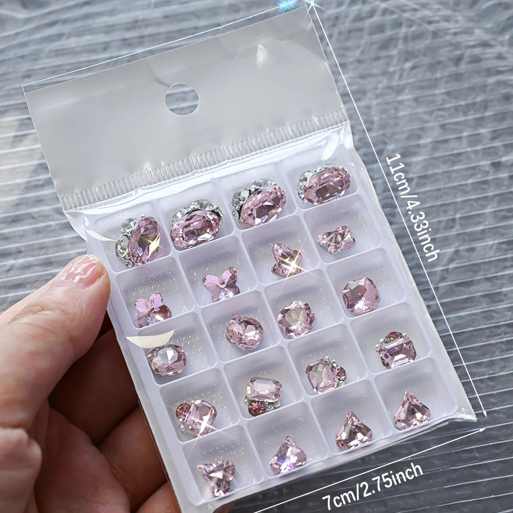 20 raster/doos 3D glanzende grote edelsteen nagelkunst strass gemengd rechthoek ovaal hart nagelkristal luxe pointback glazen nagelsteen