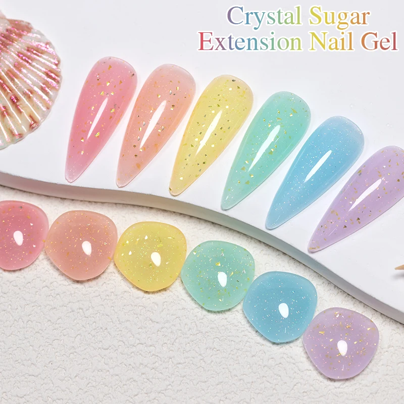 PUENTE Bunte Bonbonfarben Glitzerverlängerung Nagelgelpoliermittel Selbstnivellierende Nagelverstärkung Soak Off Nail Art Lack Kit