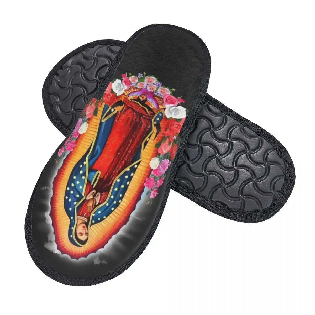 Custom Virgin Mary Of Guadalupe Soft Memory Foam House Slippers Women Mexico Catholic Saint Cozy Warm Anti-skid Sole Slipper