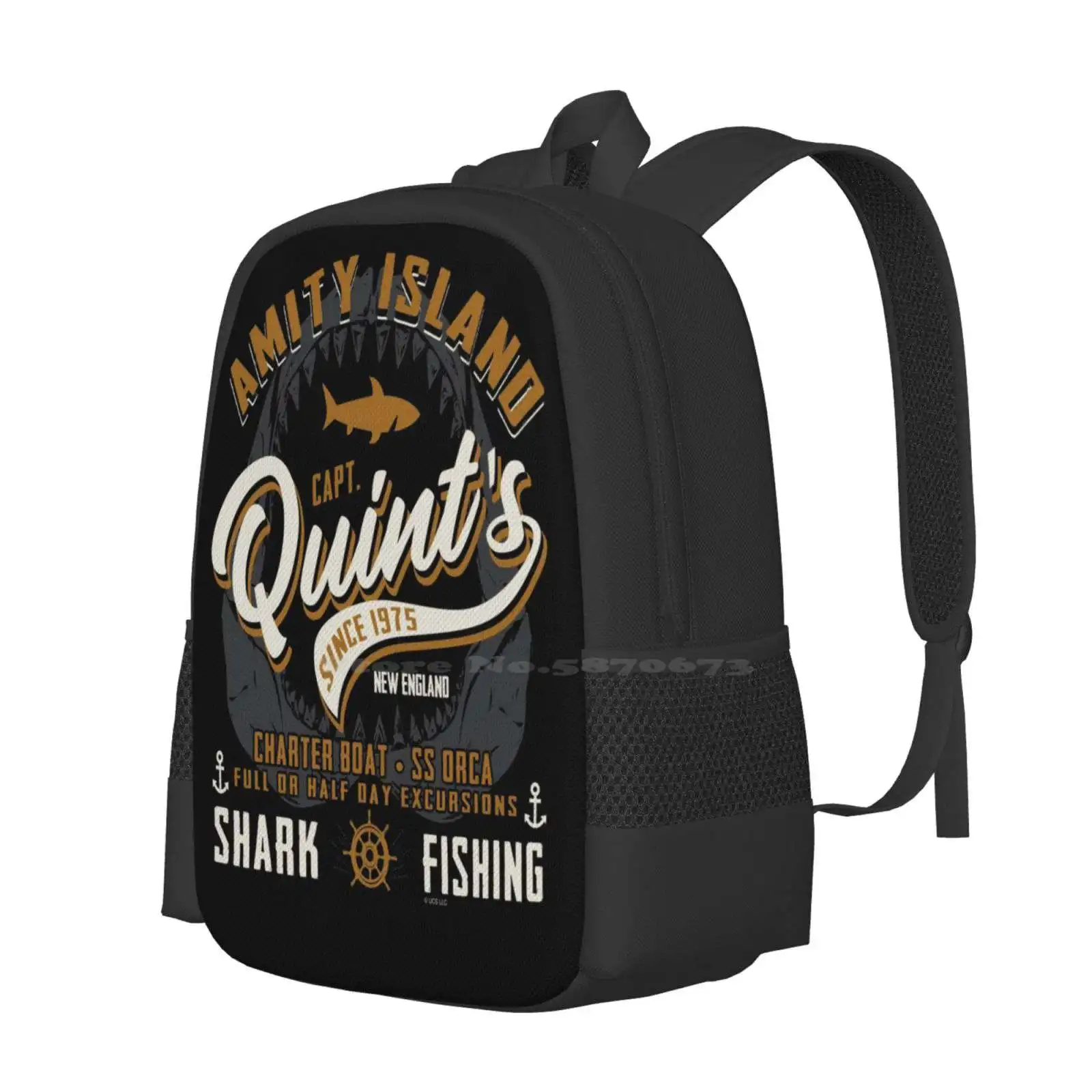 Quint’S Shark Fishing Amity Island ( Universal ? Ucs Llc ) Backpack For Student School Laptop Travel Bag Amity Island Captain