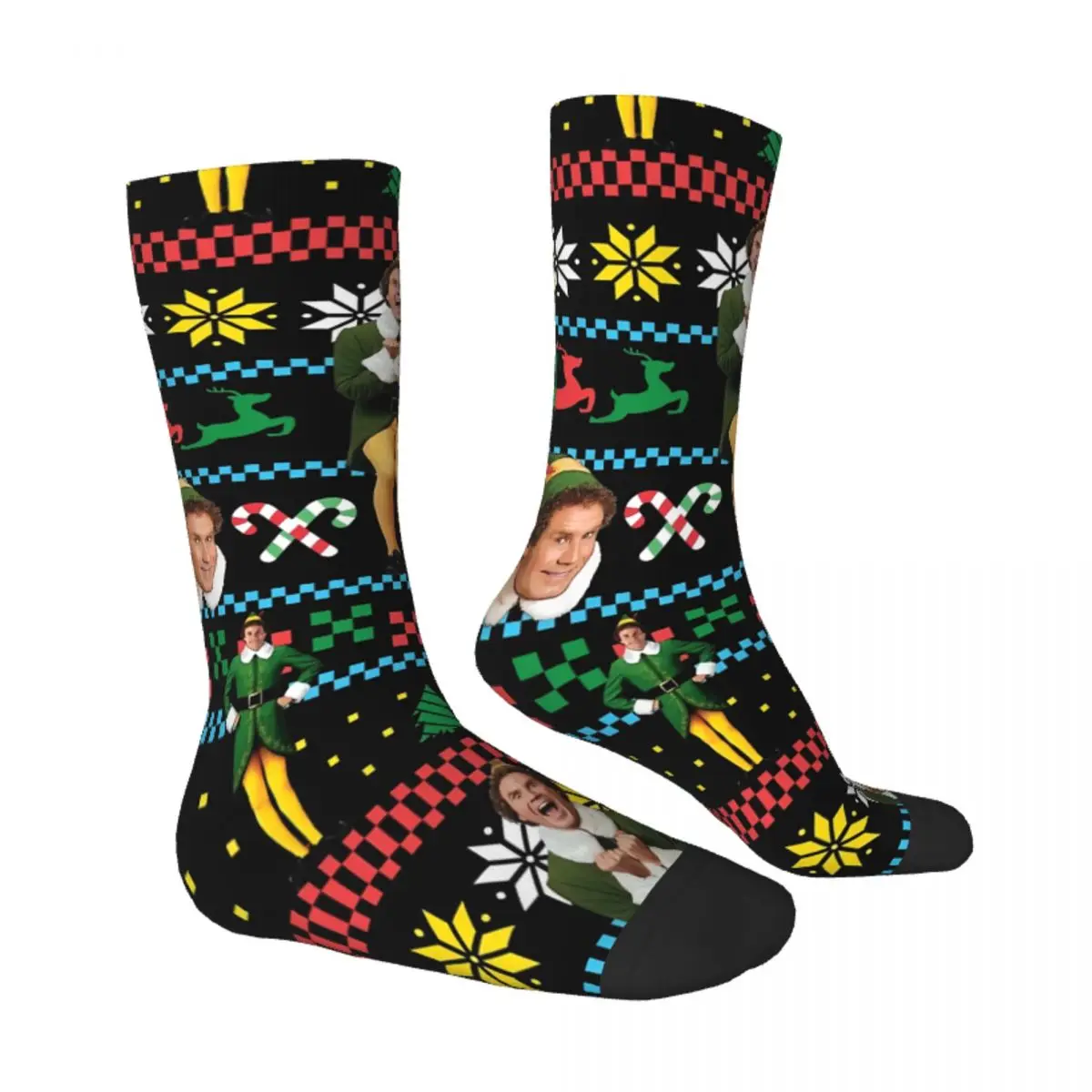 Buddy The Elf Ugly Christmas Sweater Xmas Movie Will Ferrell Kawaii Socks Sports Cartoon Pattern Sock harajuku Men Happy hip hop