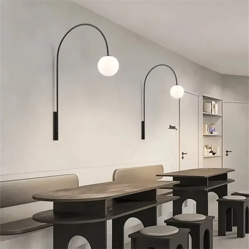 Ozz Wall Lamp Black ARC Lamp Wall Mount For Restaurant Living Room Bedroom Bedside Indoor Minimalist LED metal long pole lamps