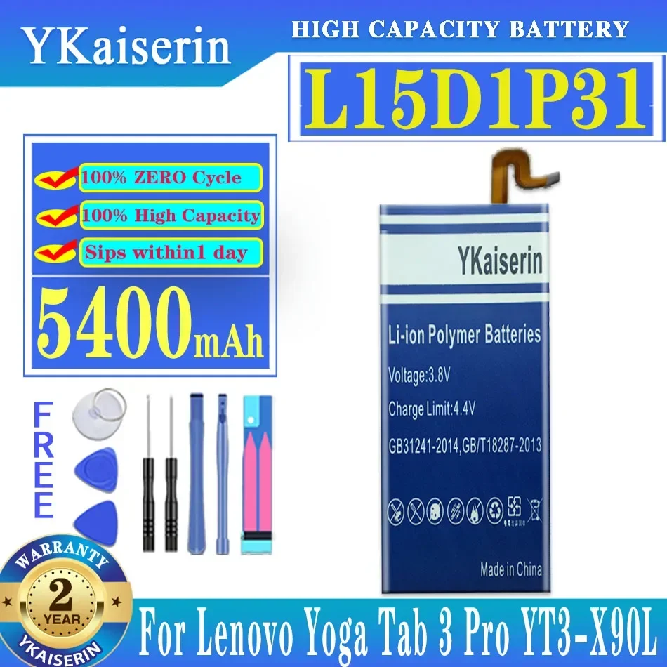 

YKaiserin 5400mAh L15D1P31 Battery For Lenovo Yoga Tab 3 Pro Tab3 Pro 3Pro YT3-X90L YT3-X90F YT3-X90X X90 Batteria + Tools