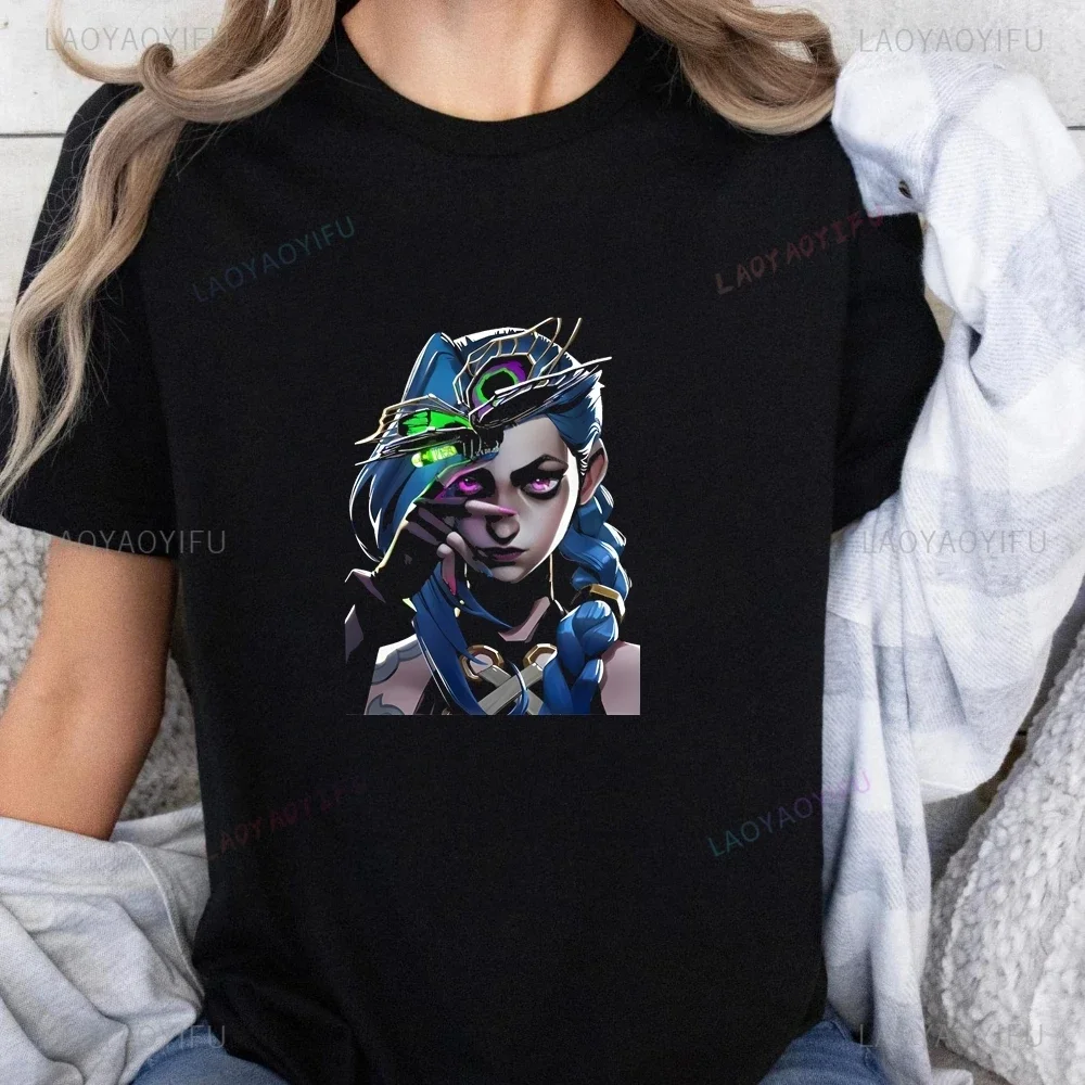 Y2k Fashion Jinx Arcane T-shirt Top Jinx Neutral Trend Harajuku Short Sleeve Unisex Shirt Pattern Large T-shirt