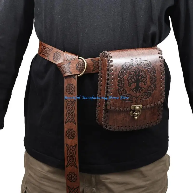 E56A Bolso cinturón medieval PU Monedera monedas cuero Renacimiento Bolsa cintura pequeña