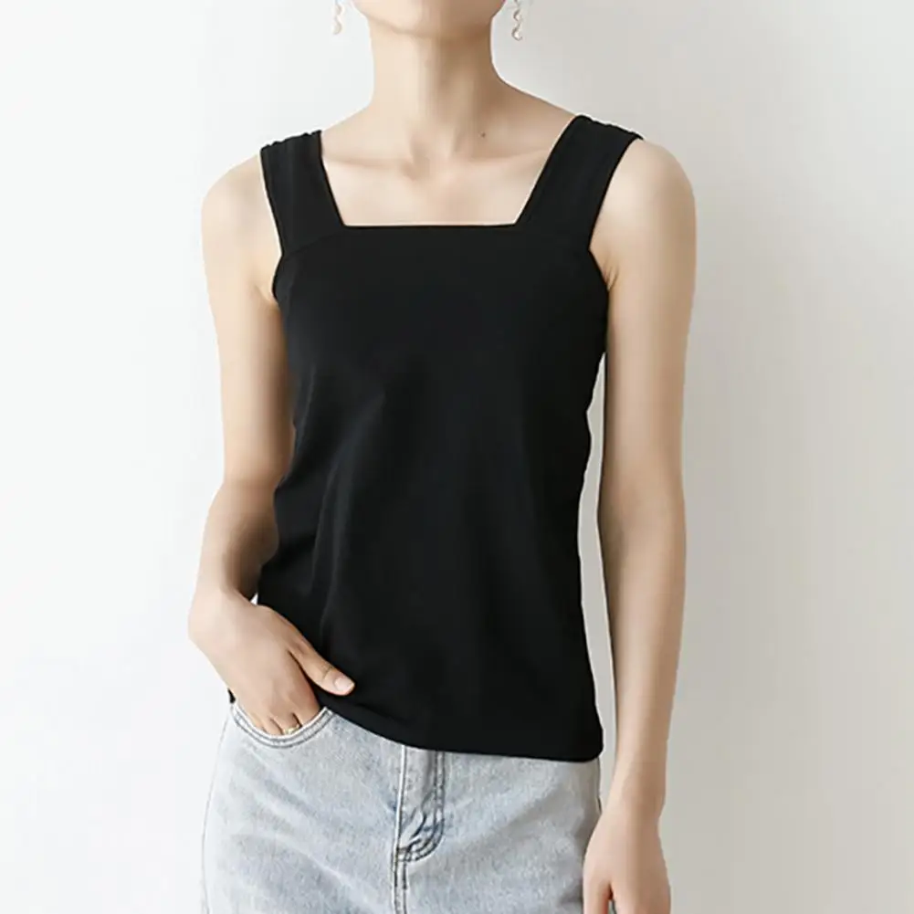 Women Vest Slim Fit Square Collar Tank Tops Stylish Summer Vest for Women with Sling Design Solid Color Regular Halter Top