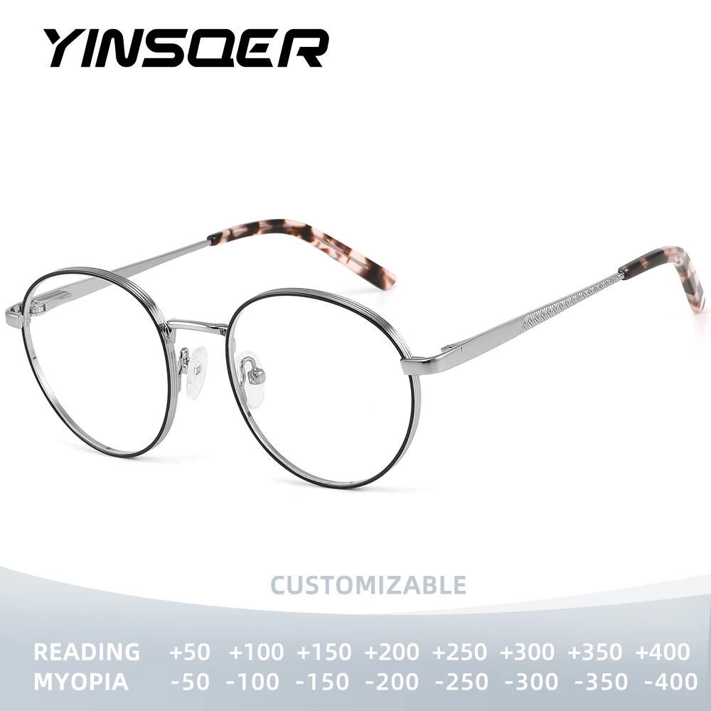 

YINSQER модные круглые очки для близорукости, женские винтажные очки для чтения, очки по индивидуальному заказу по рецепту
