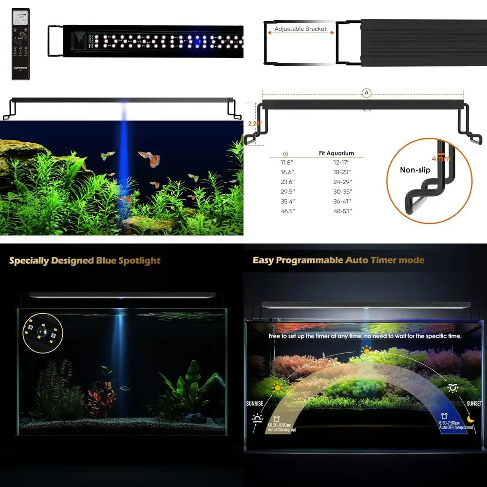 

Светодиодный светильник для аквариума с полным спектром, дистанционным управлением, регулируемой яркостью RGB+W, автоматическим таймером, водонепроницаемый, для аквариумов 30-35 дюймов