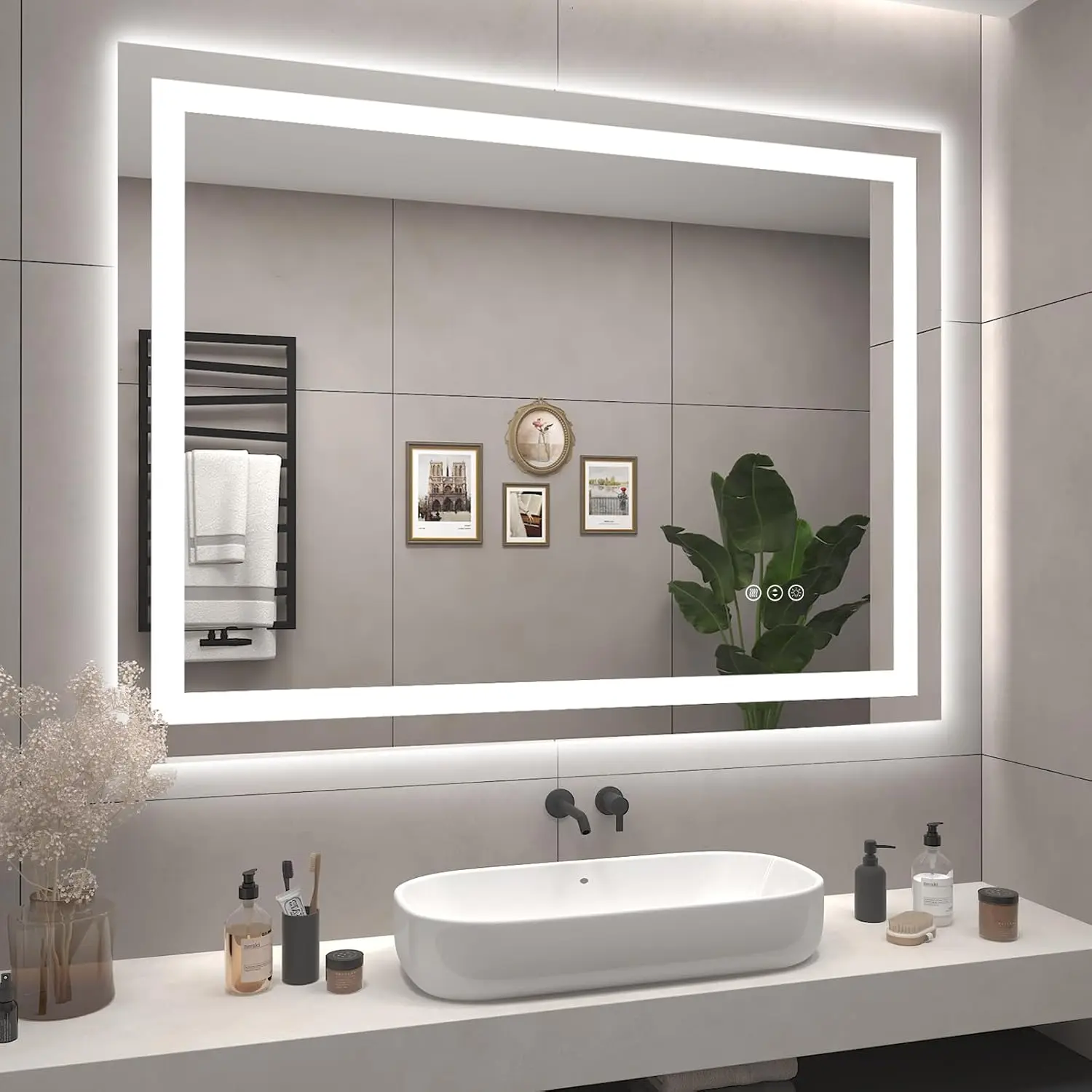 44X36 Led Lighted Mirror For Bathroom Wall Mounted, Dimmable Vanity Mirror With Lights, Anti-Fog, Etl Listed (Backlit And Front