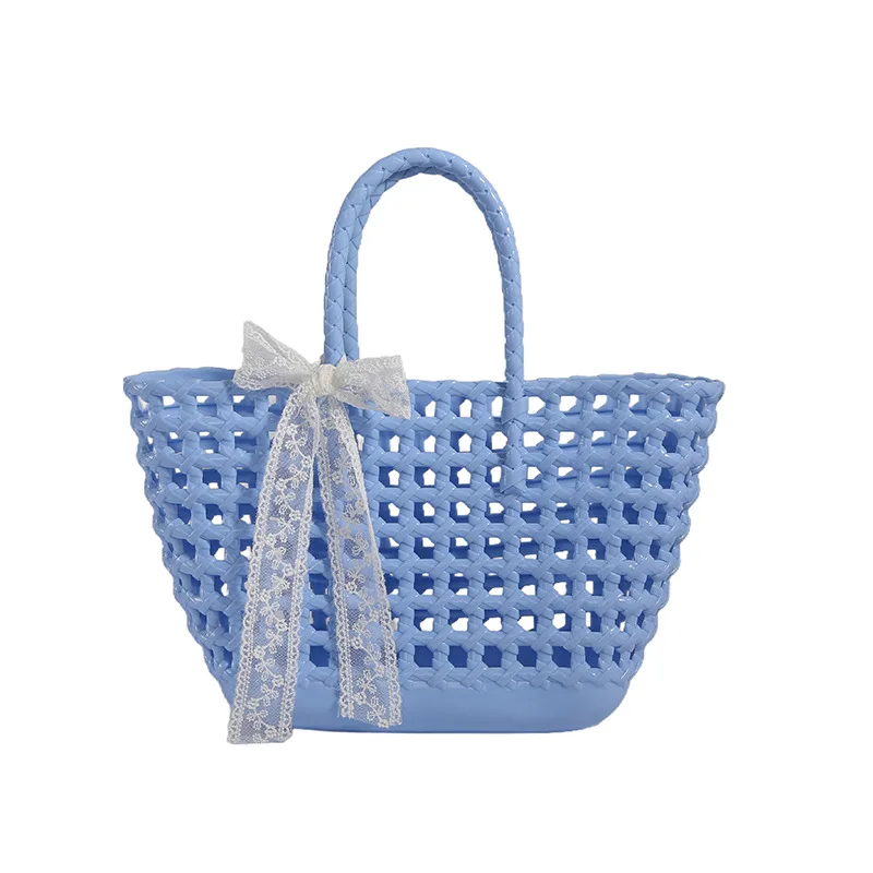 Women\'s PVC Candy Color Woven Handbag Causal Tote Bags Fashion Large Capacity Vegetable Basket Bag Plastic Hnadle Beach Bag