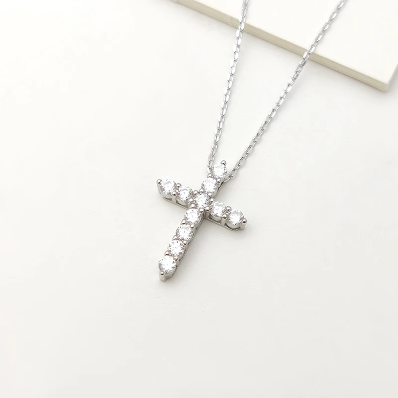 Diamond gold plated necklace waterproof jewelry 925 silver jewelry custom pendant  jewelry cross necklace