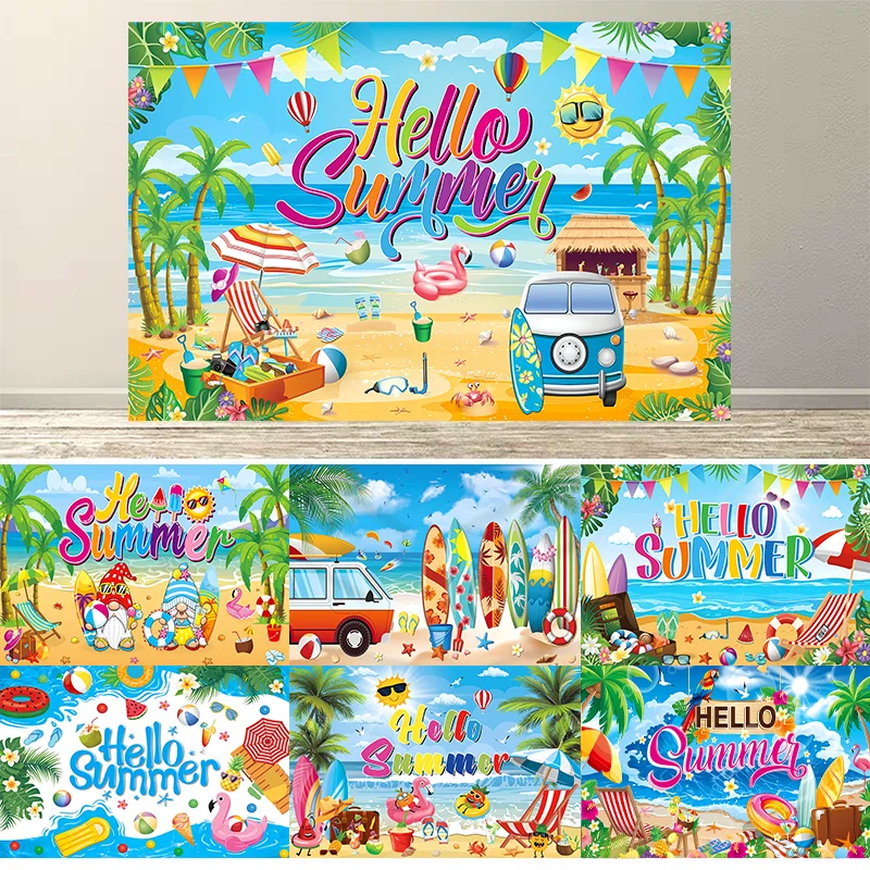 

Hello Summer Party Background Decorations, Hello Summer Backdrop Banner for Hello Summer Party Decorations Supplies