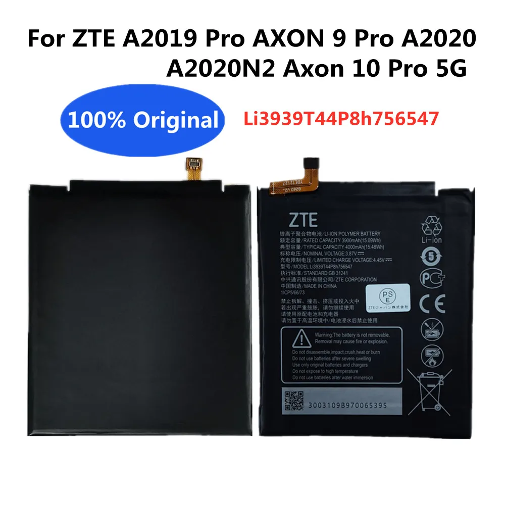 100% Original Li3939T44P8h756547 Replacement Battery For ZTE A2019 Pro AXON 9 Pro A2020 A2020N2 Axon 10 Pro 5G Smart Cell Phone