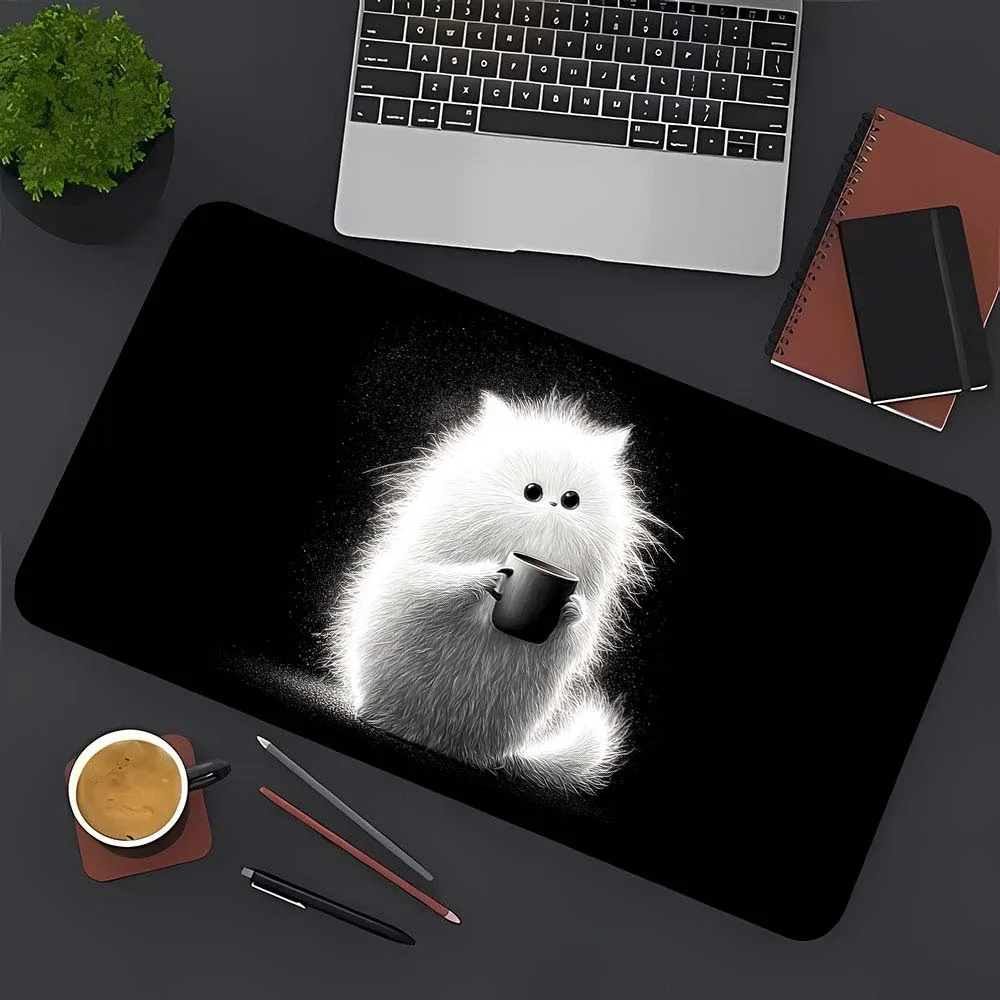 

Anti-slip mousepad with a cute plush white cat and cup design is suitable for cat lovers and players. It is durable and washable
