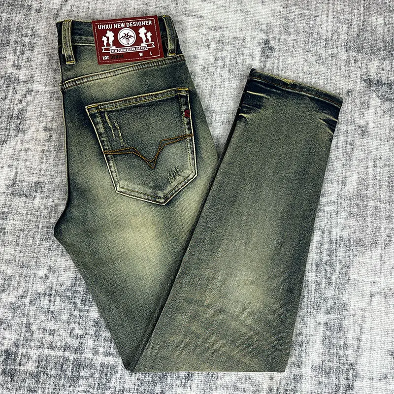 

2026 Spring Summer Washed Distressed Ripped Denim Jeans for Men Stretch Skinny-fit Straight Trendy Rebellious Patched Pants