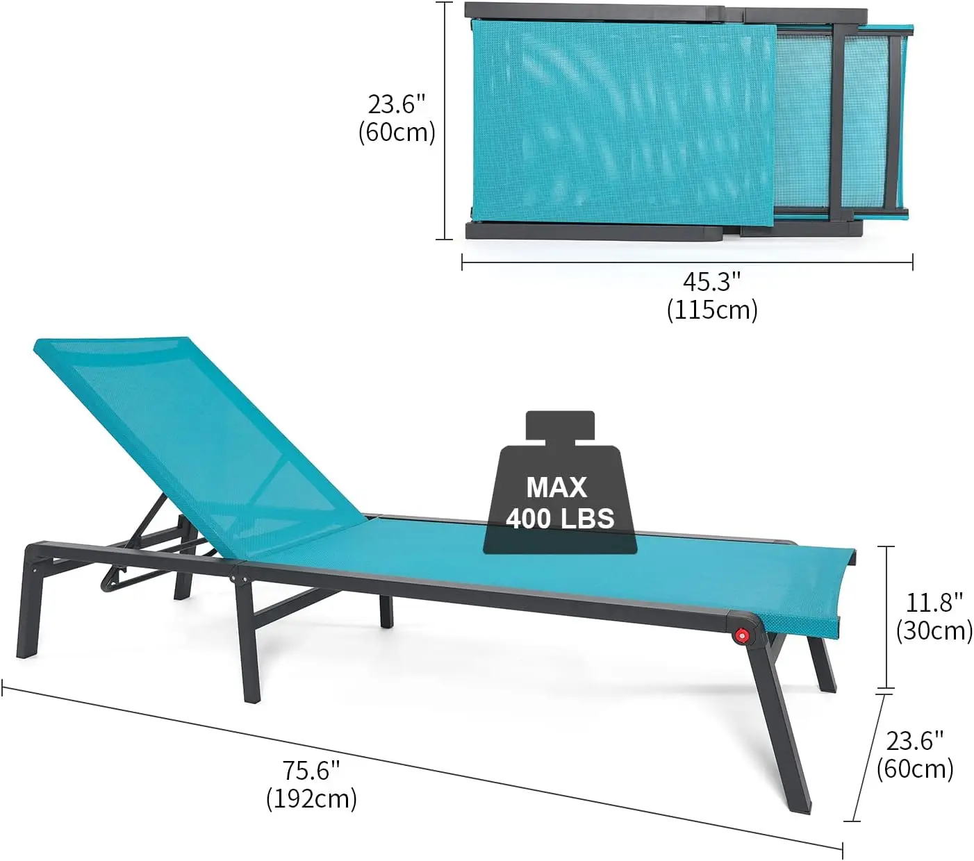 Chaise loungeset voor buiten, aluminium, vrij te monteren anti-roest zwembadloungestoelen aan de buitenkant, platte ligstoelen voor bruinen Poolsi