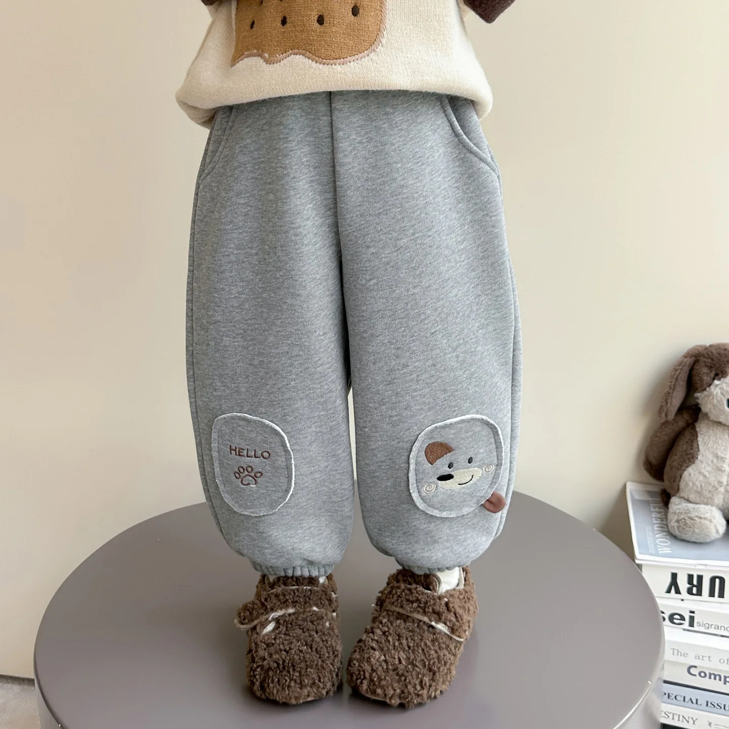 

Toddler Girls Jogger Pant New Winter Dog Embroidery Plus Fleece Kids Baby Girls Harem Pant Elastic Waist Little Girls Warm Pant