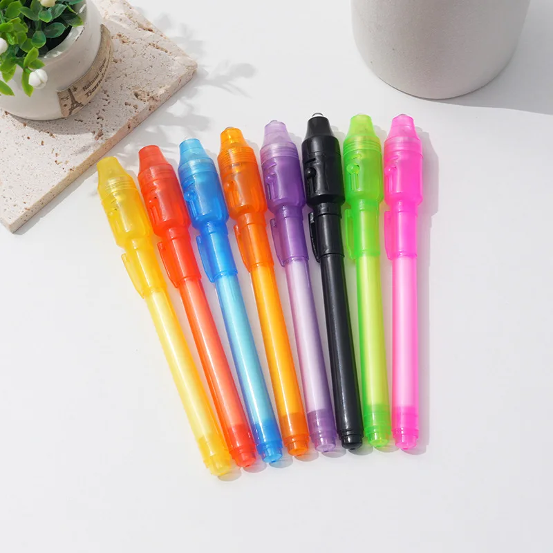 

5Pcs 2 in 1 Luminous Light Invisible Ink Pen with UV Light Check Money Light Toy Kids Drawing Secret Magic Pens Fluorescent Pen