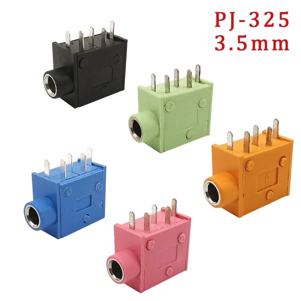 4Pcs Multicolor 3.5mm Headphone Jack PJ-325 5Pin Stereo Audio Female Socket Speaker PCB Mount Connector PJ325 Earphone Adapter