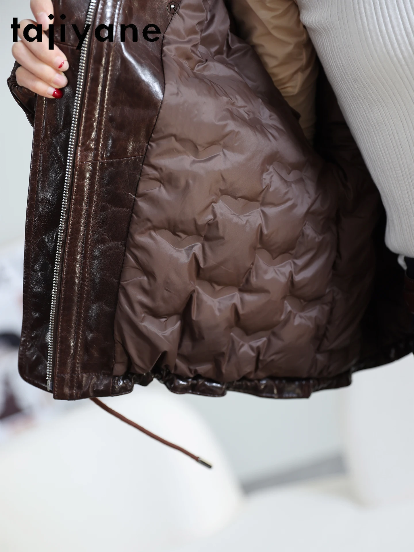 TAJIYANE 100% Top-narben Schaffell Gans Unten Mantel Kurze Echt Leder Puffer Jacke Frauen Fuchs Kragen Winter Frau Kleidung 2025