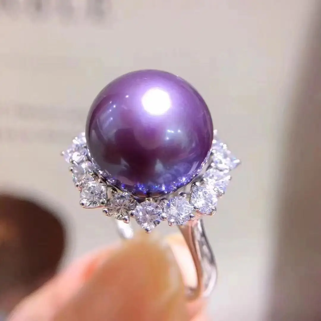 Suberb 10-12mm Purple Lavender Perfect Round Pearl Ring Adjustable Size Women Jewelry Wedding Party Gift 925 Sterling Silver AAA