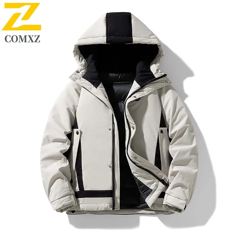 COMXZ Windproof Winter Jacket Color Blocking Cold Proof Ski Padded Jacket Streetwear Minimalist Quilted Jacket Men's Clothing