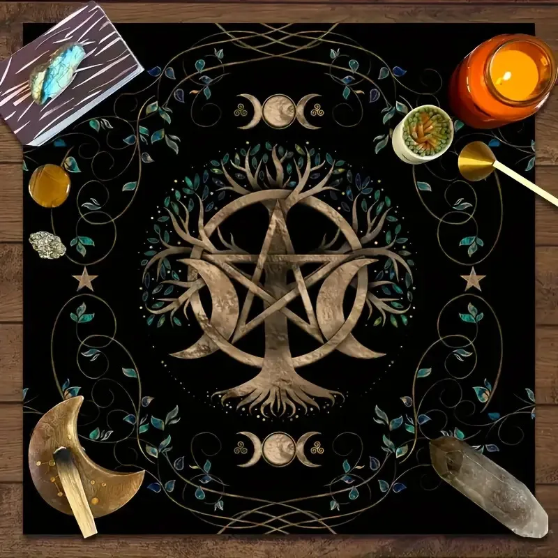 VIKAMA Butterfly Moon Tarot Tablecloth Purple Mystic Butterfly Moth Totem Bohemian-Style Meditation Mat Ritual Atmosphere Decor