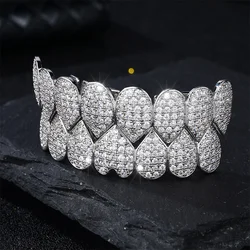 D&Z New Gold Color Teeth Grillz Iced Out CZ Stones Grills Dental Mouth Punk Teeth Caps Cosplay Party Tooth Rapper Funny Jewelry
