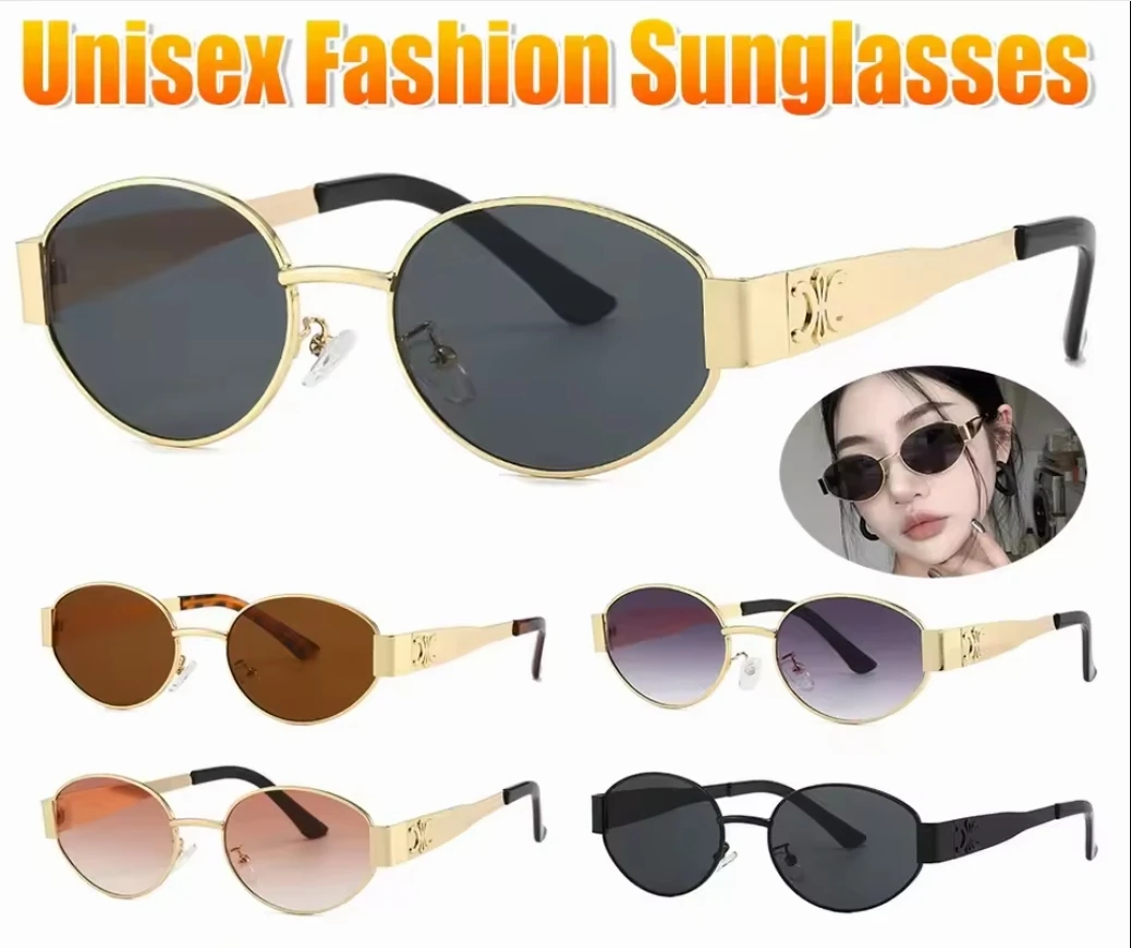 

Новые модные солнцезащитные очки с овальной оправой, металлическая оправа, персонализированные солнцезащитные очки, стильные солнцезащитные очки в тренде, подарок для друзей.