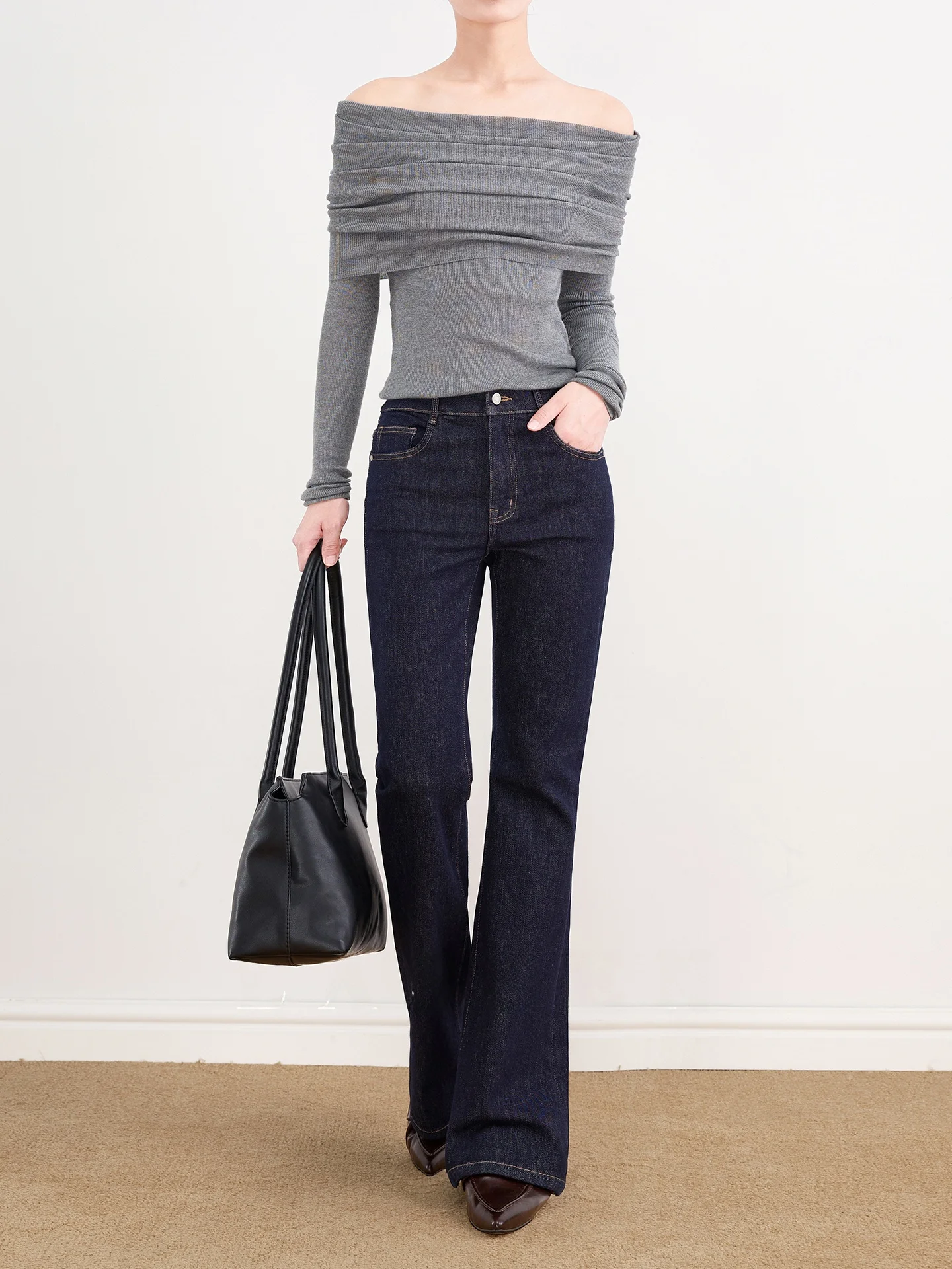 Lasen Retro Washed Slim Micro Flared Jeans Women's High Waist Cotton Stretch Denim Pants Spring Autumn Commute Style