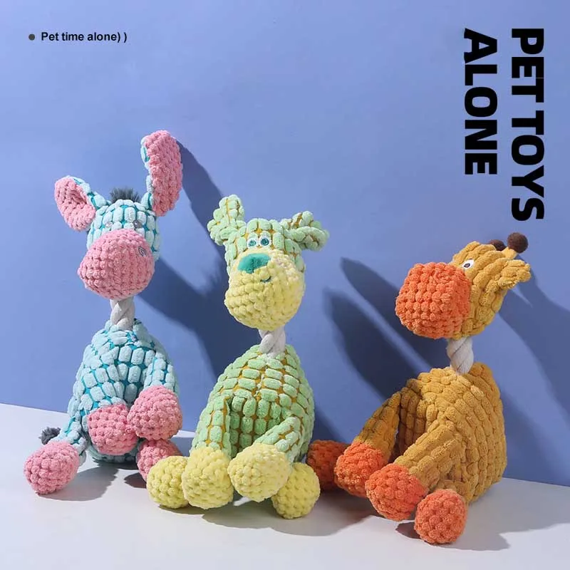 

Plush Dog Toy Animals Shape Bite Resistant Squeaky Toys Corduroy Dog Toys for Dogs Puppy Pets Training Accessories Pet Products