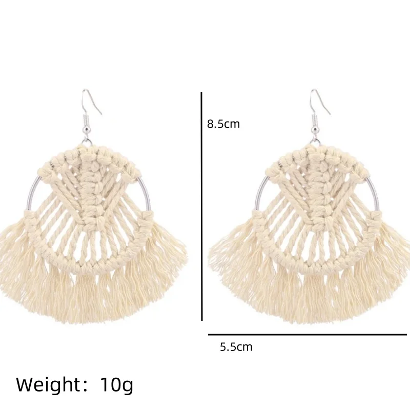1 Pair Of Bohemian Holiday Style Fashion Creative Color Tassels Hand Woven Fan Shaped Ear Jewelry