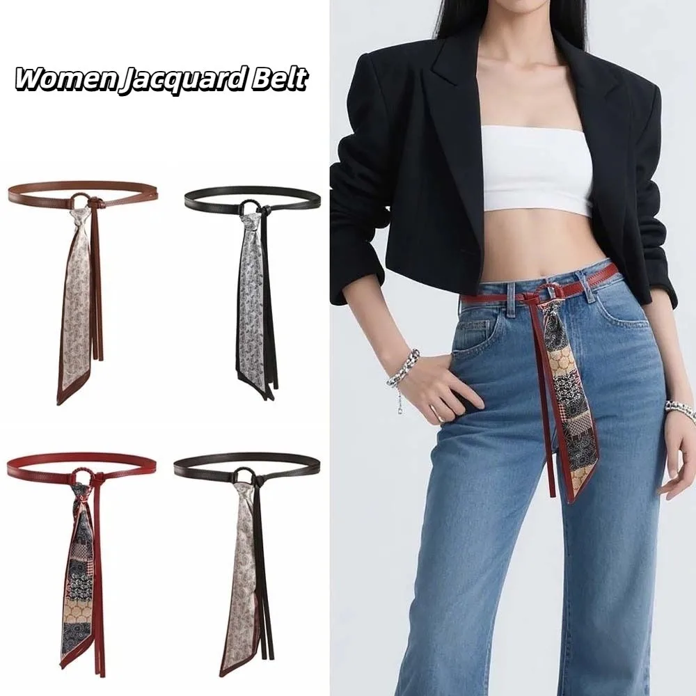 

Ethnic Style Cashew Printed Belt Adjustable PU Retro Jacquard Waistband Girdle Cloth Silk Tie Design Belt Gift