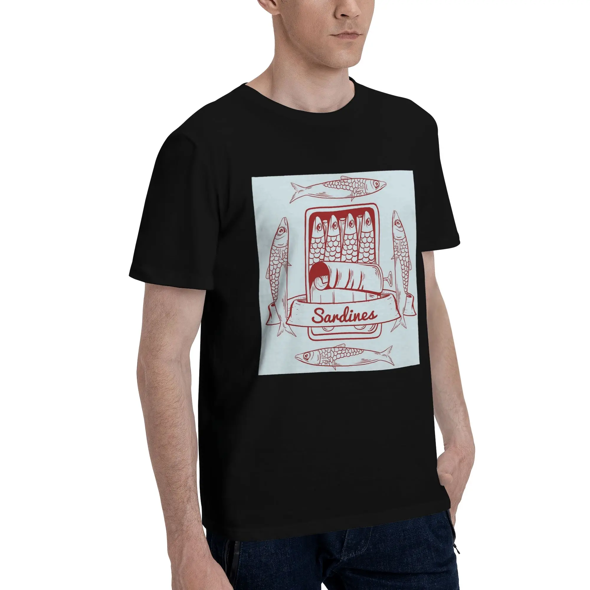 

Мужская футболка Tin of Sardin, большие футболки, мужские хлопковые футболки с круглым вырезом, короткие летние мужские футболки