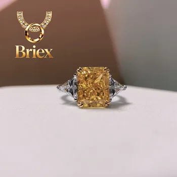 Pierścionek Briex Jewelry Faultless 4.5Ctw z Żółtym Diamentem Radiant, Wyprodukowanym Laboratoryjnie, z Solidnego 14K Białego Złota, Biżuteria Damska, Obrączka Ślubna R186