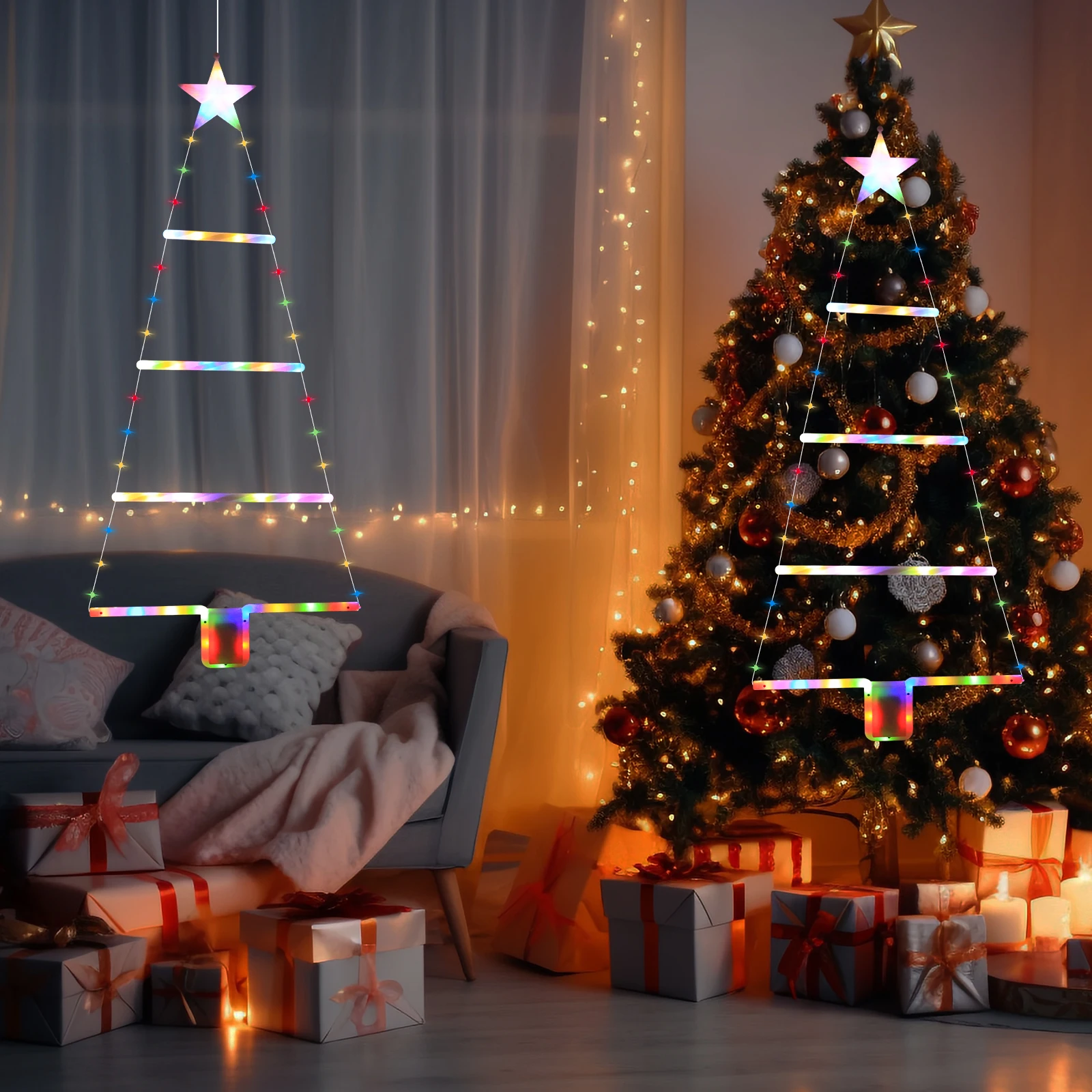 Lumières trapézoïdales de noël LED à piles, décor d'arbre de noël pour cour, chambre à coucher, jardin, porte de cheminée, décor de noël