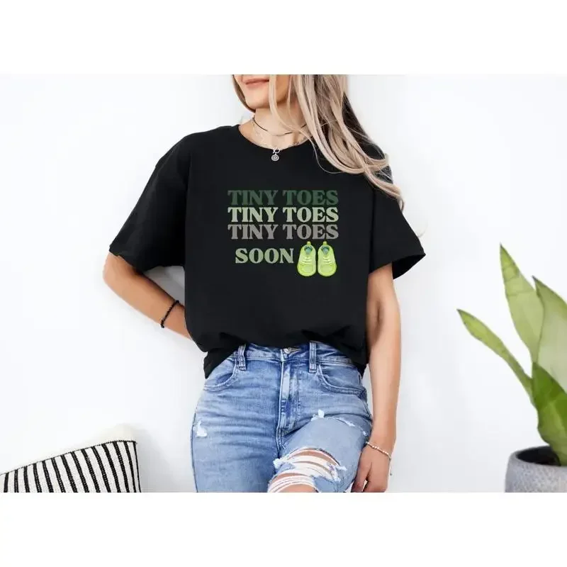 Tiny Toes Soon T Shirt Heavy Cotton for Expecting Mom Lovely Future Birth Announcement Top