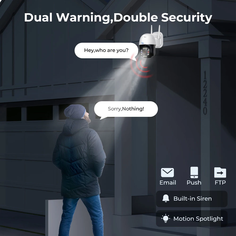 5X Optical Zoom 5MP WiFi PTZ IP Camera Outdoor 2MP Humanoid Tracking 2-way Audio Home Security Camera Color Night Vision Camera