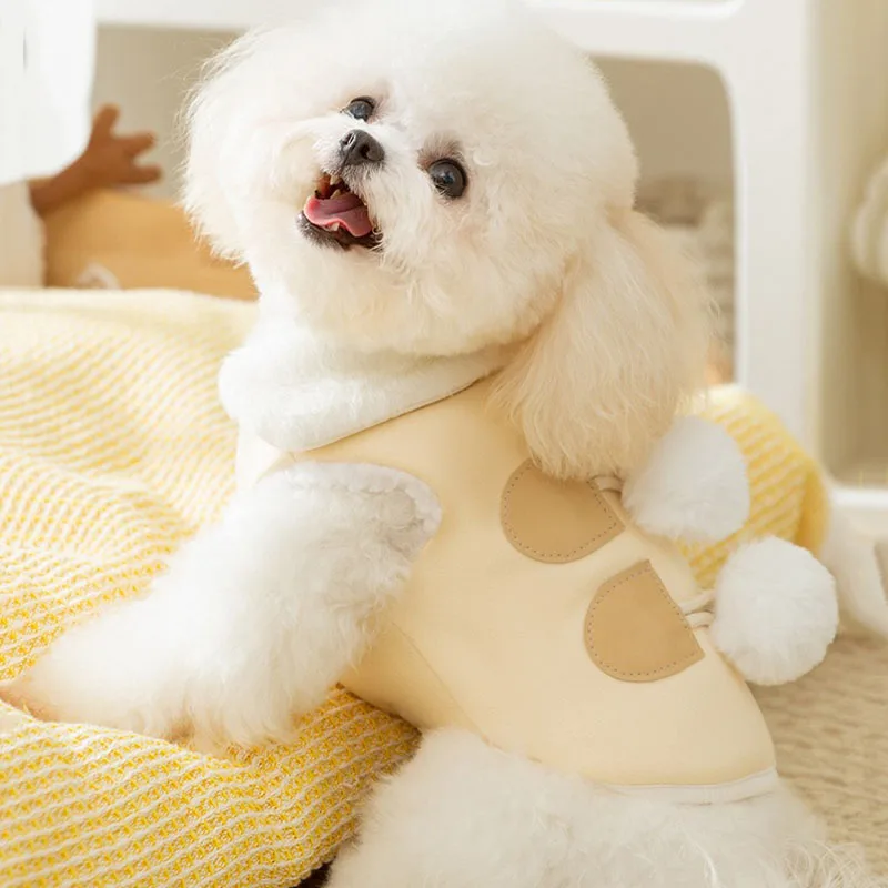 Solid Color Dog Clothes Winter Thickened Teddy Cotton Clothes Cute Wind Sleeveless Vest Yorkshire Fleece Sweater Dog Products image 6