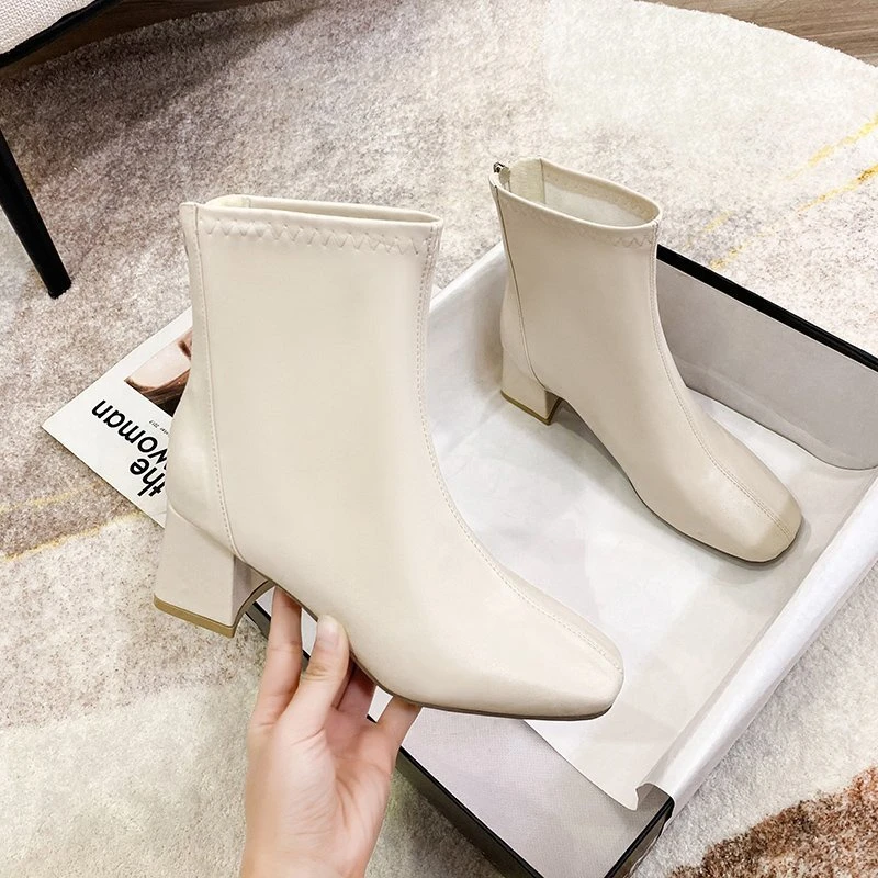 Winter Women's Luxury Solid Color Short-tube High-heeled Fashion Boots PU Upper Leather and Fur Integrated Casual Women's Boots