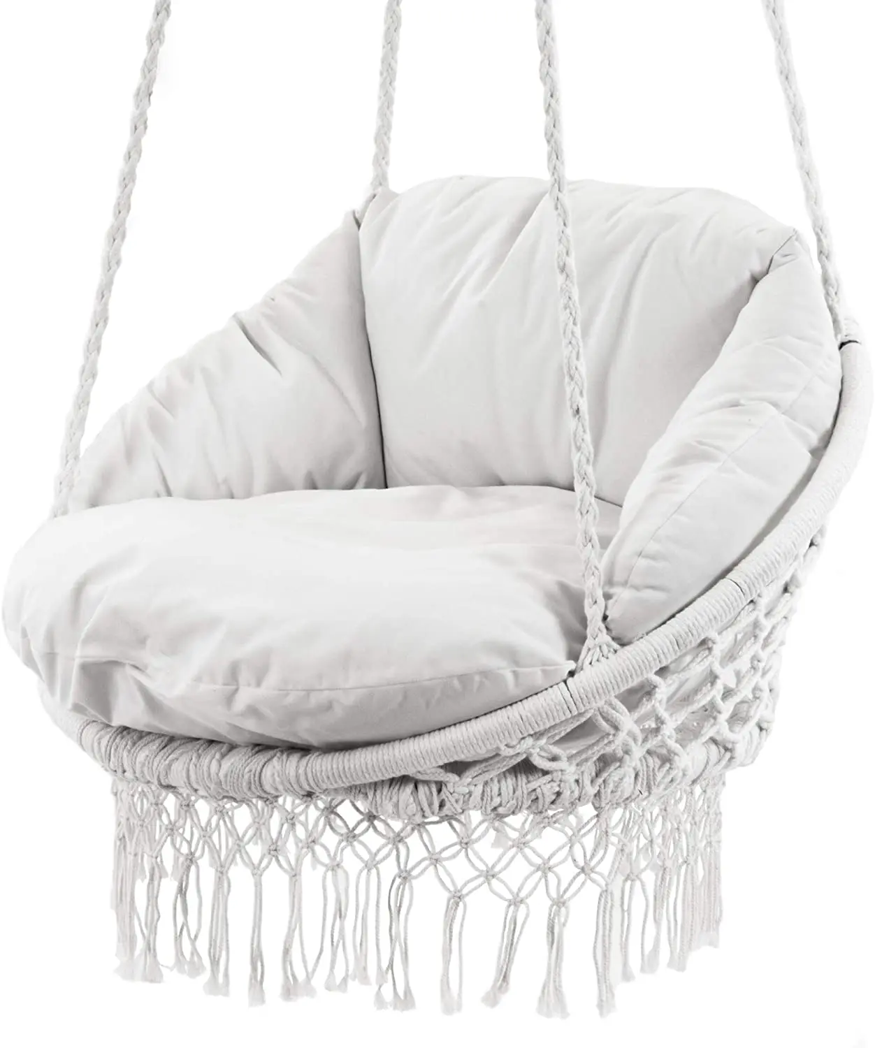 

New Design Handwoven Cotton Rope Hanging Hammock Swing Chair with Tassels and with Soft Cushion