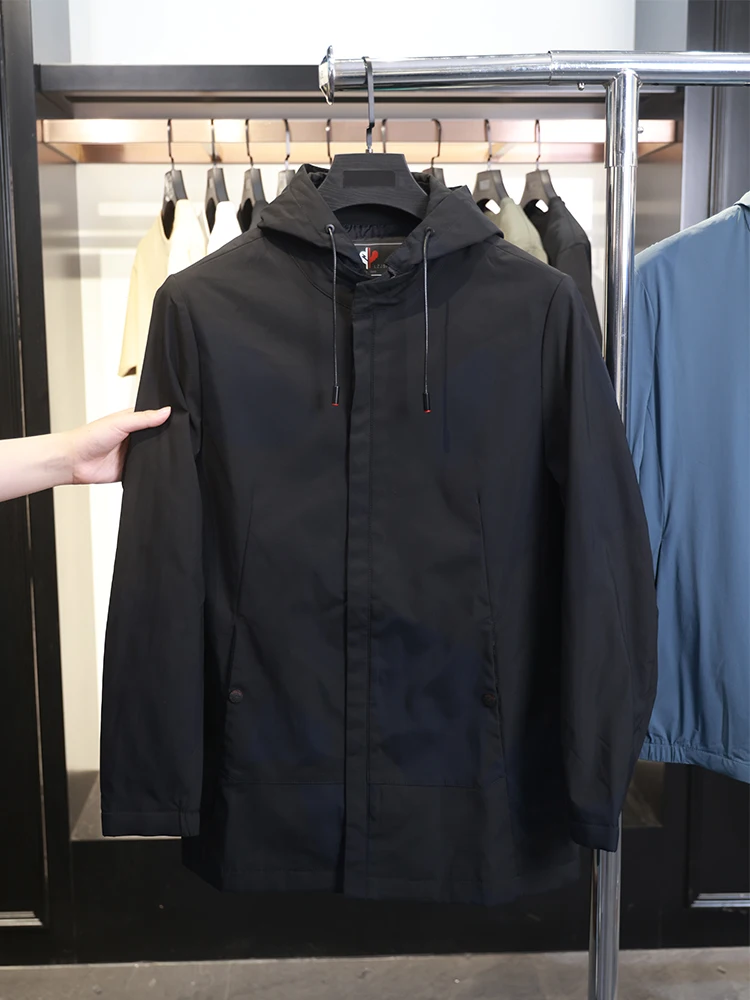 

H-Home Мужское модное пальто с капюшоном, классическое повседневное универсальное пальто средней длины на весну и осень, длинное пальто из полиэфирного волокна