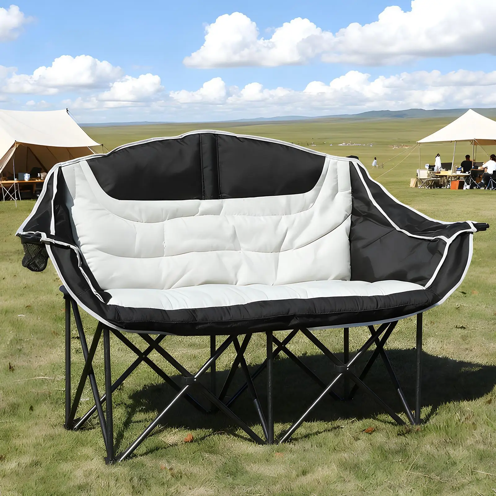 كرسي تخييم لشخصين قابل للطي بمقعد منخفض الحب ومقعد مزدوج للمهرجانات والحفلات الموسيقية وغرف المعيشة والتخييم في الهواء الطلق وأيام الشاطئ #3