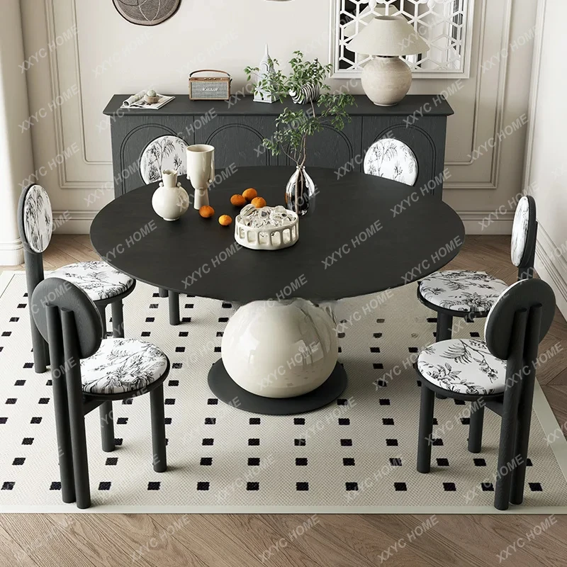 

Круглый обеденный стол из каменной плиты во французском стиле ретро, домашний светильник для маленькой квартиры, роскошный, элитный