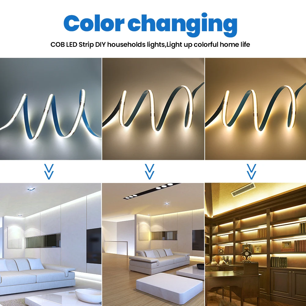 320 480 LEDs/M FCOB Strip Light 12V 24V 3000 4000K 6500K RA90 Linear Dimmable Rope Lamp High Density Flexible COB Tape Ribbon