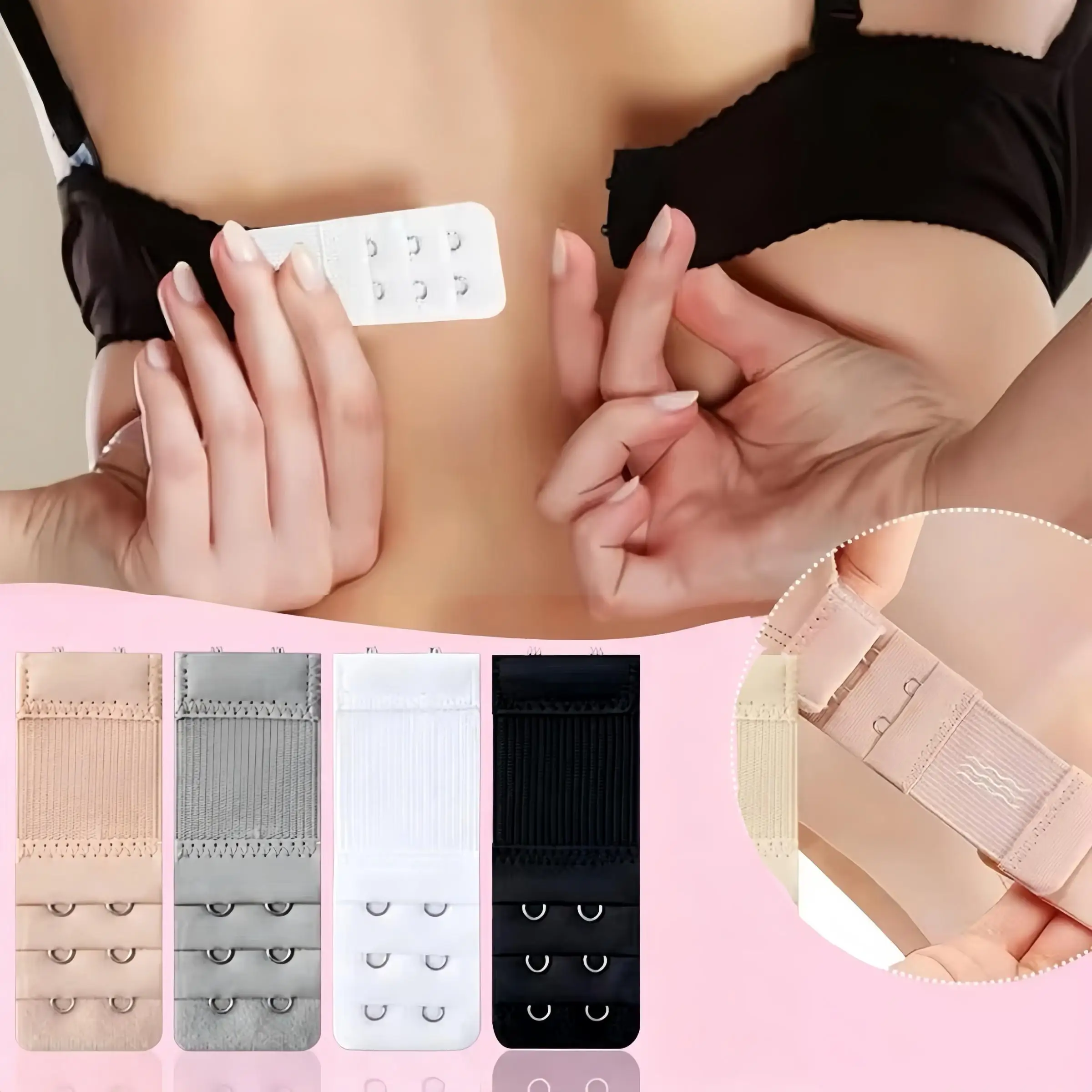 Set of 4 Bra Strap Extenders with 2 Hooks, Comfortable Adjustable Bra Back Closure, Women's Lingerie Accessories image 2